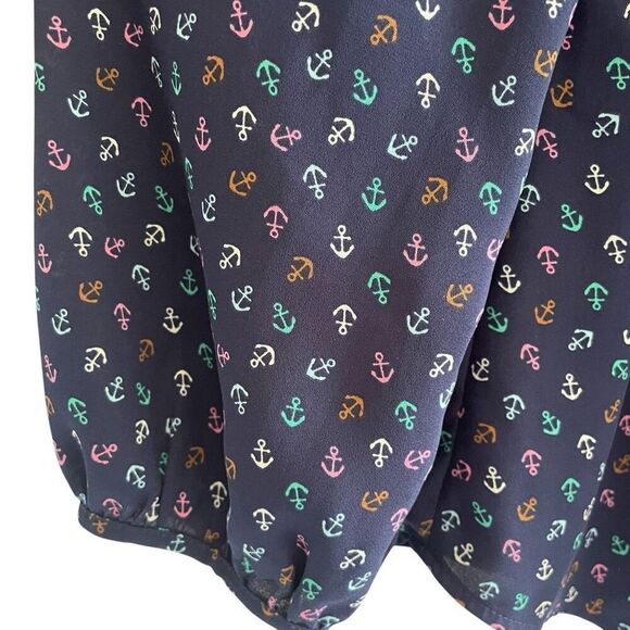 Talbots Petite Nautical Boat Anchor Print Long Sleeve Navy Blouse Top Sz Large - Picture 4 of 5